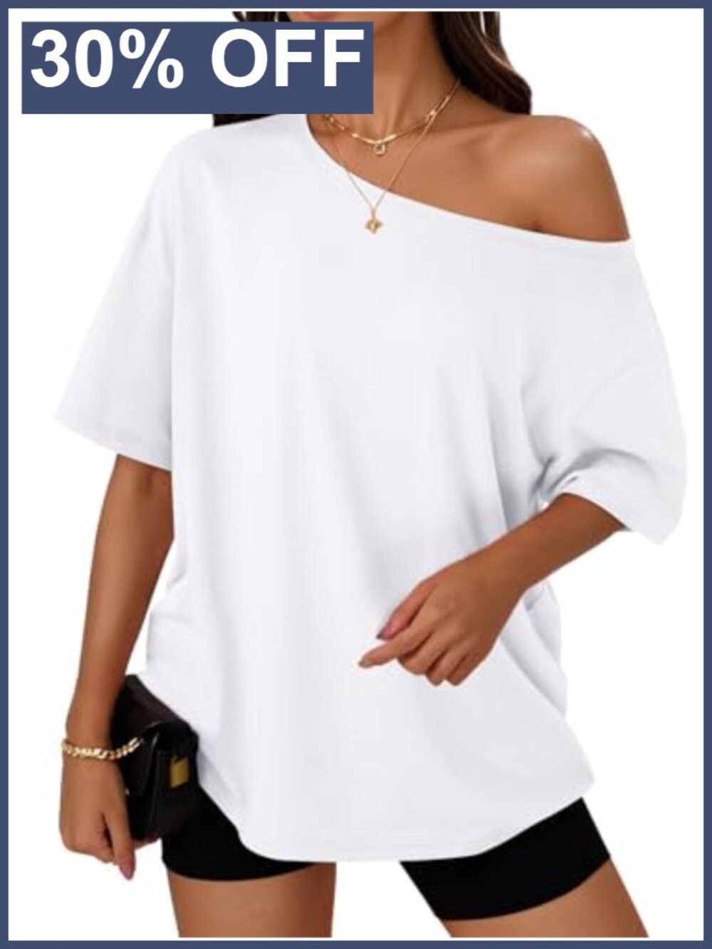 Women's Off Shoulder Oversized T-Shirt Short Sleeve Summer Casual Top
